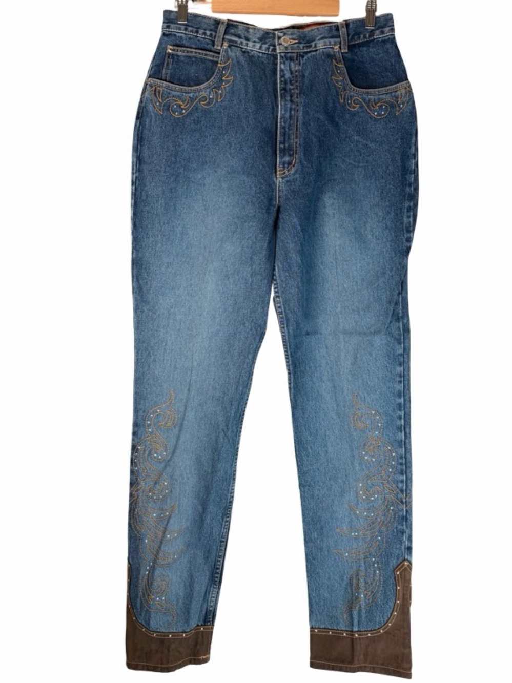 Lawman Western Vintage Cowgirl Embroidered High Rise Denim Blue Jeans Size 15/16